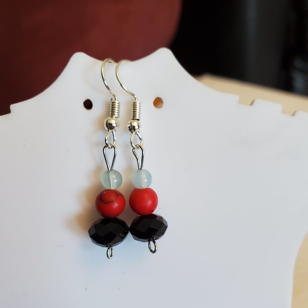 Silver Tone Hook Jasper and Czech Glass Dangle Earrings Tony Alexander Jewelry